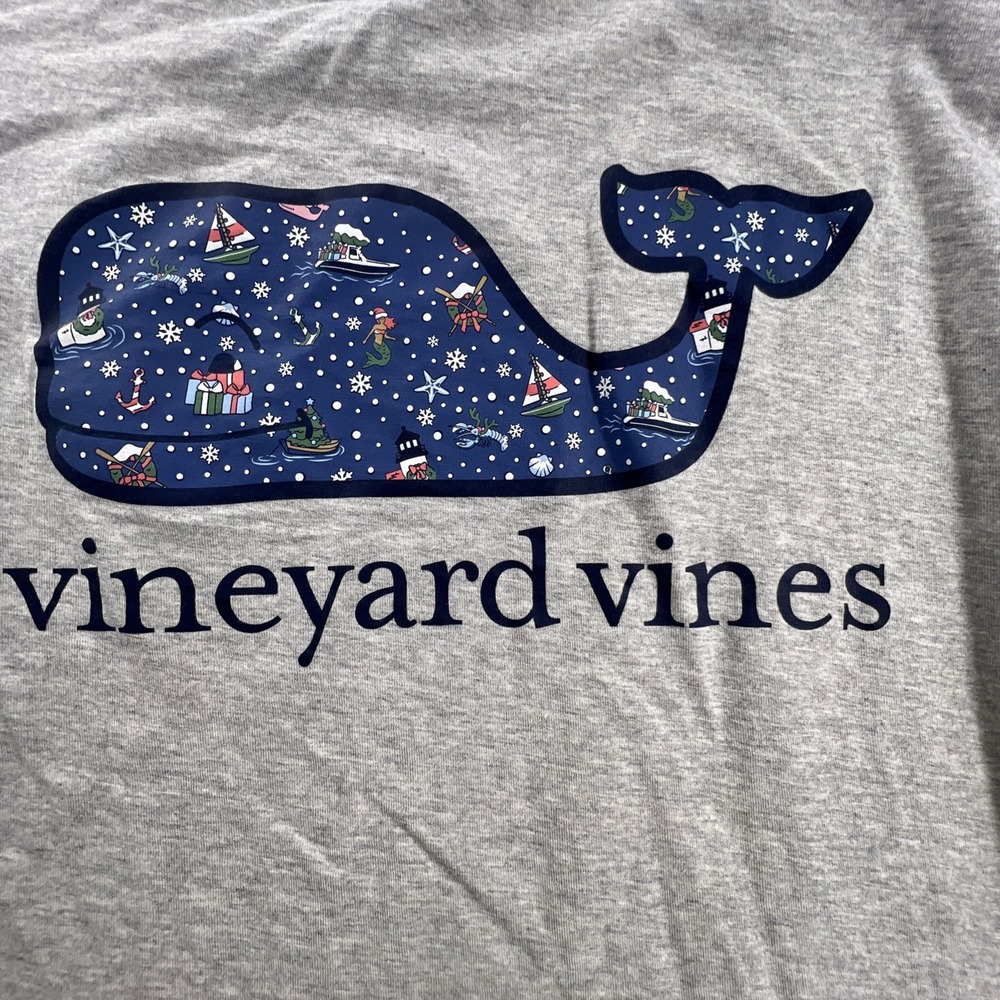 Vineyard Vines Unisex Medium Gray Christmas Long Sleeve Holiday Shirt 100% Cotto